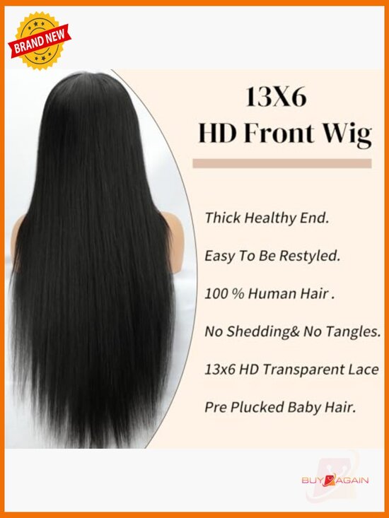 32 Inch Straight Human Hair Lace Front Wig 13x6 HD Pre Plucked Glueless 200 main image 4